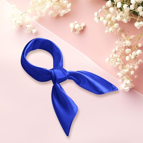 Women's Blue Silk Feeling Scarf 23.6'' Square Satin Scarf Neck Head Bandana - Picture 6 of 7